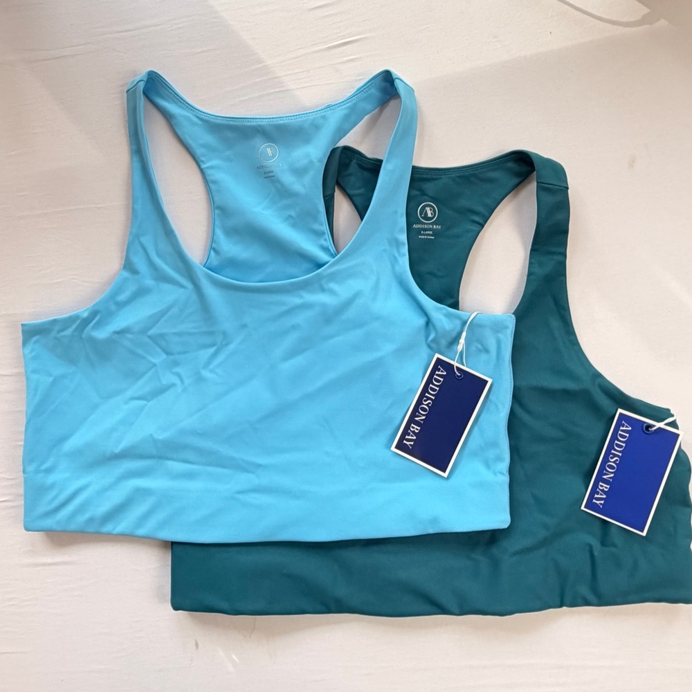 NWT-ADDISON BAY Bundle of 2 Racerback Sports Bras - Aqua & Teal Both XL $68 each